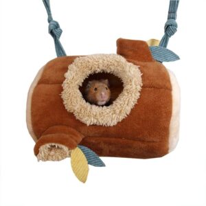 Lovely Hamster Tree Stump Hammock Hanging House Cute Guinea Pig Tunnel Cotton Nest Hanging Bed Small Animals Nest Bed Chinchilla Cave Beds Warm Fleece Nest Cage Accessories for Hedgehog Degu Squirrels