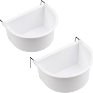 MEISH 2Pcs Bird Feeding Dish Bird Cage Feeding Bowls D-shaped Bird Food Plastic Cups with Hook Hanging Cup Food Dish