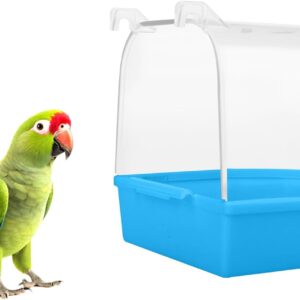 MEISH Bird Bath Tub Pet Bird Bath Box with Hooks Bird Cage Hanging Bathtub Bird Cage Accessory Supplies for Parrot Canary Budgies (Dark blue)