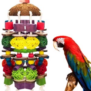 MQUPIN Large Parrot Toys 22 Inch Chewing Parrot Toy Upgraded,Parakeet Cage Bite Toys,Hanging Multicolored Natural Wooden Quaker Parrot Toys,Parrot Toys African Grey for Large Parrot (Colourful)