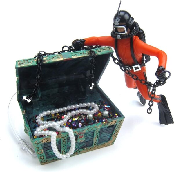 Mesee Aquarium Floating Diver Ornament, Micro Landscape Decor Undersea Treasure Chest Diver Aquarium Decoration for Home Fish Tank Arts Crafts Decorating