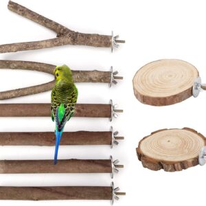 Mogokoyo 8 PCS Natural Wood Bird Perch Birdcage Stand Wooden Parrot Perch Stand Perch Platform Cage Accessories for Parrotlets Budgies Cockatiels Parakeets Lovebirds