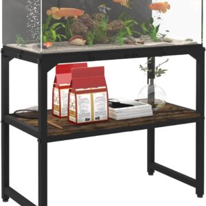 Mondazie 20 Gallon Fish Tank Stand with Shelf for Accessories Storage, 2 Tiers Heavy Duty Metal Aquarium Stand, Breeder Tank Turtle Reptile Terrariums Stand Rack for Home Office, 24" L x 12" W, Black