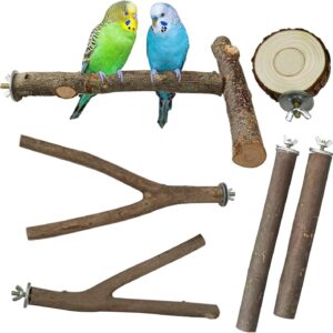 NA Allazone 6 PCS Natural Wood Bird Perch Stand, T shape Bird Parrot Perch Stand Set, Wooden Parrot Perch Stand Perch Platform Cage Accessories for Parrotlets Cockatiels