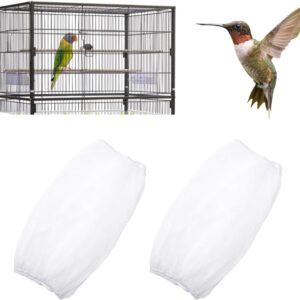 NAUZE 2 Pieces Bird Cage Net Cover Bird Cage Seed Catcher Adjustable Birdcage Cover Ventilate Dustproof for Bird Cage Accessories