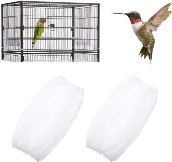 NAUZE 2 Pieces Bird Cage Net Cover Bird Cage Seed Catcher Adjustable Birdcage Cover Ventilate Dustproof for Bird Cage Accessories