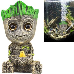 Nerissa Aquarium Air Bubbler Decorations Fish Tank Air Bubbler Resin Groot Crafts with Air Bubbler Stone for Aquarium Fish Tank Decor