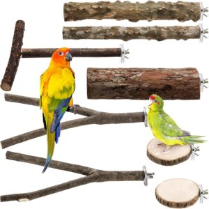 Okllen Set of 8 Natural Wood Bird Perches, Bird Parrot Stand Platform, Parakeet Toys Stand Branches Bird Cage Accessories for Small Birds Conure, Chinchilla, Parakeet, Budgie, Cockatiel