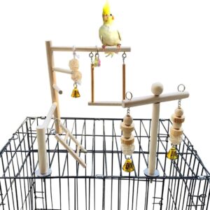 PINVNBY Bird Playground Parrot Play Gym Parakeet Cage Play Stand Wooden Perches Playpen Ladders Conure Chewing Climbing Swing Toy Birdcage Accessories for Small Cockatoo Cockatiel Lovebirds Budgie