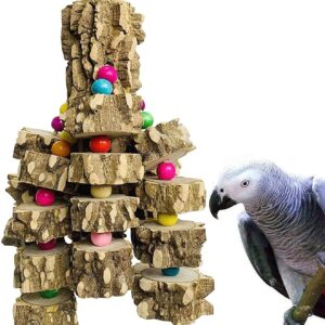 PINVNBY Large Parrot Toys Natural Wood Bird Chewing Blocks Tearing Toy Cage Bite Decorative Accessories for African Grey Macaws Cockatoos