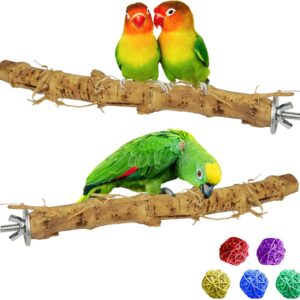 PINVNBY Natural Bamboo Bird Perch Stand Wooden Parrot Perch Stand Birds Cage Paw Grinding Exercise Stick Accessories for Budgies, Lovebirds, Medium Parrots(2 PCS)