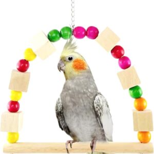 Parrot Swing,Wooden Bird Swing Perch Toys Hanging Perch Hammock with Bells Bird Toys Parakeet Toys Bird Cage Accessories for Parakeet Cockatiels Lovebirds Budgies Small Medium Birds