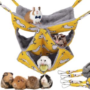 Pet Cage Hammock, 3-Layer Hamster Hanging Bed Plush Sugar Glider Cage Chinchilla Swing Nest Guinea Pig Nap Sack Warm Ferrets Hideout Accessories Toy for Small Animals Rat Rabbit Squirrel-M