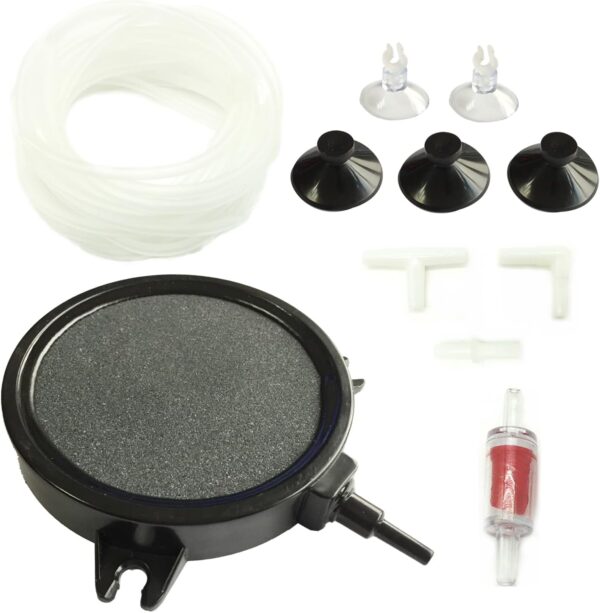 QUOZUO 107mm Large Air Stone Disc Bubble Diffuser with 3 m Aquarium Air Line, Suction Cups, Check Valves, Connectors for Aquarium Air Pump Fish Tank Pump