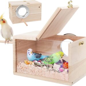 RANYPET Budgie Nesting Box Transparent Design, Bird Nest Breeding Box with Perch Wood Bird Cage House for Lovebirds Budgies Finch