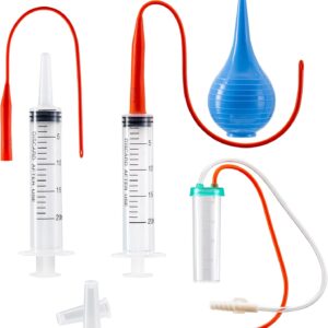 REDDOUDOU Newborn Puppy Kitten Small Animal Sterile Mucus Extractor Suction Catheter, Animal Kid Puppy Kitten Tube Feeding Kit 8 FR Red Feeding Tubes with 20ml Syringes and Bulb Aspirator