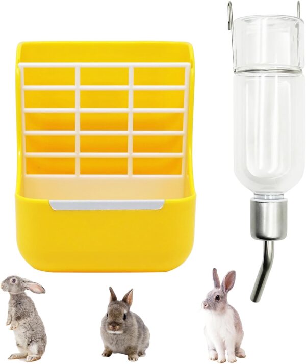 Rabbit Feeders and Waterers 180ml Bunny Water Bottles Dispenser for Small Animal Supplies Guinea Pig Hamsters (Yellow)