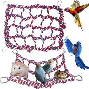 Rat Cage Accessories, Bird toys, Parrot Toys, Rat Toys, Colorful Woven Climbing Net with 4 Hooks, Bird Toys Cotton Hanging Hammock Rope Net for Small Animal, Bird, Hamster, Parrot, Squirrel (Red)