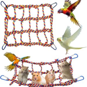 Rat Toys, Rat Cage Accessories, Colorful Woven Climbing Net, Parrot Toys, Rat Toys and Accessories for Cage, Bird Toys Cotton Hanging Hammock Rope Net for Bird, Parrot, Small Animal, Hamster, Squirrel