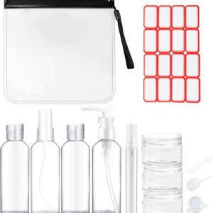 Roosea 11 Pcs Travel Bottles for Toiletries 100ml Travel Containers for Toiletries Clear Travel Bottles Set Refillable Empty Cosmetic Bottles for Travel Makeup with Labels and Storage Bag