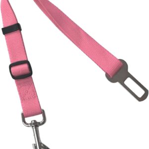 Rumyve Adjustable Dog Nylon Car Seat Belt, Pet travel Accessory Seat Belt Safety Restraint Strong Durable (Pink)