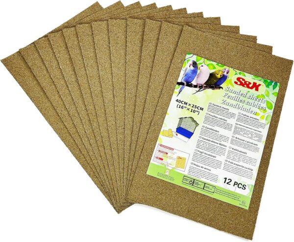 S&X Sand Sheets for Bird Cage 40cm x 25cm, Gravel Liner Paper 12PCS/Pack