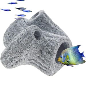 Saim Aquarium Decor Ceramic Cave Cichlid Shrimp Breeding Cave Fish Tank Cave Ornaments for Fish to Rest,Hide and Play, Grey