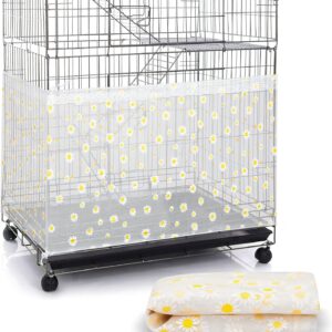 Shappy Large Bird Cage Cover Bird Cage Seed Catcher Bird Cage Liner Netting Bird Cage Accessories Skirt Guard Birdcage,adjustable Nylon Mesh Net for Parrot Parakeet Macaw(White Daisy, X-Large)