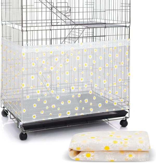 Shappy Large Bird Cage Cover Bird Cage Seed Catcher Bird Cage Liner Netting Bird Cage Accessories Skirt Guard Birdcage,adjustable Nylon Mesh Net for Parrot Parakeet Macaw(White Daisy, X-Large)