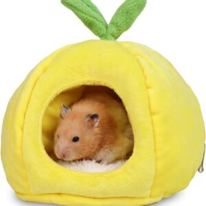 Small Animal Beds, Hamster Bed Cage Accessories Supplies, Rat Hideout Semi-Enclosed Winter Christmas Large Pumpkin Nest for Dwarf Hamsters Gerbils Chipmunks Syrian Hamster and Sugar Glider (Yellow)