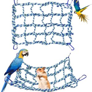 Small Animal Hammock Rat Toys Parrot Bird Toys Woven Climbing Net with 4 Hooks Rat Cage Accessories Rope Ladder Ferret Toys Rat Hammock For Cage Budgie Toys and Accessories (Blue)