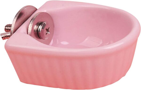 Small Animals Bowl, Detachable Cage Feeder Pet Ceramic Water & Food Feeder, Small Animal Supplies for Rabbit Parrot Squirrels Chinchilla Hamster Ferret (Pink, M)