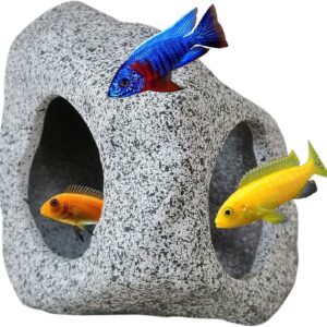 SpringSmart Aquarium Hideaway Rock Cave for Aquatic Pets to Breed, Play and Rest, Safe and Non-Toxic Ceramic Fish Tank Ornaments, Decor Stone for Aquascape