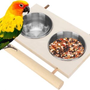 Stainless Steel Bird Feeding Bowl for Cage, Parrot Food Water Feeder Cage Accessory with Stand for Pet Birds Like Parakeet,Conure,Cockatiels,Finches