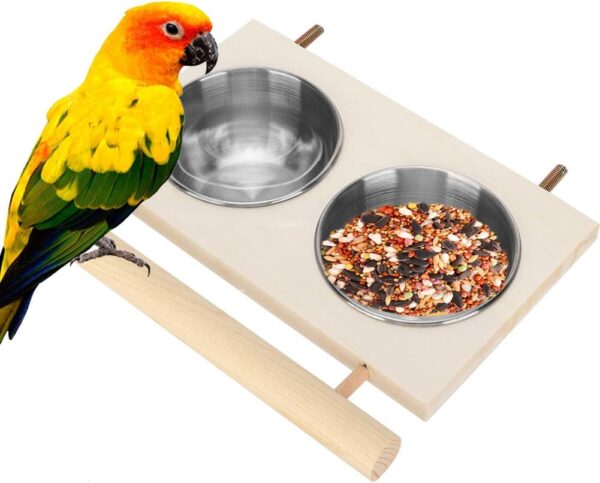 Stainless Steel Bird Feeding Bowl for Cage, Parrot Food Water Feeder Cage Accessory with Stand for Pet Birds Like Parakeet,Conure,Cockatiels,Finches