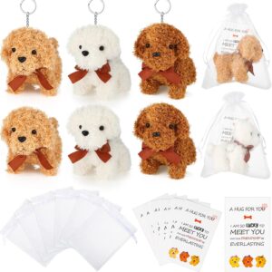 Suilung 18 Pcs Dog Party Favors Including 4.8 Inch Cute Plush Puppy Stuffed Animal, White Organza gift Bags and Greeting Tags for Themes Kids Birthday Supplies Mini Animal Keychain