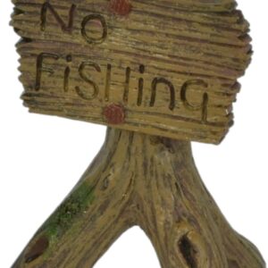 Supa Aquarium Tank Ornament No Fishing Sign, Resin, Brown Wood Effect Finish, Realistic Detail, Approx. 3.8cm(L) x 5.6cm(W) x 8cm(H)