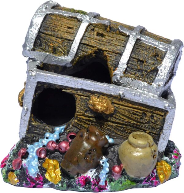 Supa Treasure Chest Aquarium/Fish Tank Ornament, Realistic Detail, Resin, Multi-Coloured, Dimensions: Approx 6cm(L) x 7.5cm(W) x 6.5cm(H)