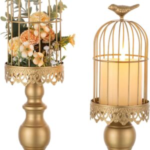 Sziqiqi Decorative Candle Holder Bird Cage 38cm&30cm - Retro Metal Cage Candle Lanterns for Pillar Candles for Wedding Table Centerpiece Shabby Chic Country Home Accessories Fireplace Decor