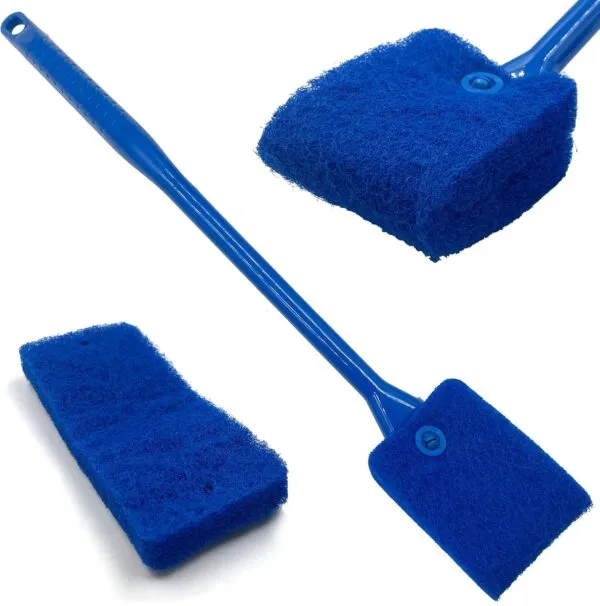 TDBS The Dustpan and Brush Store Fish Tank Cleaning Sponge, Reusable Double Sided Fish Tank Cleaner Plant Algae Scraper Long Handle Aquarium Glass Cleaner (40 cm) Free Sponge Refill Included!