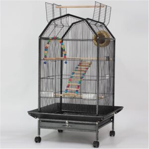 THCSY Bird Cage, Large Luxury Parrot Cage, 39.9'' Portable home Bird Carrier Cage with Rolling Stand, Standing Pole, Feeder, Toy Accessories, for Parakeets and African Grey Parrot (Color : Black-B2)