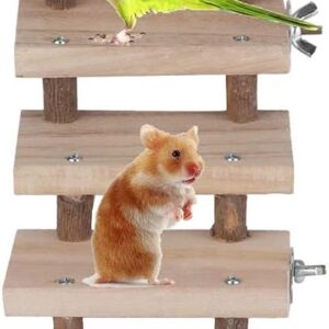 TeTupGa Natural Wooden Hamster Pet Cage Bird Platform Parrot Toy Climbing 5 Layers stair Ladder Accessories Bridge Springboard Training Tool