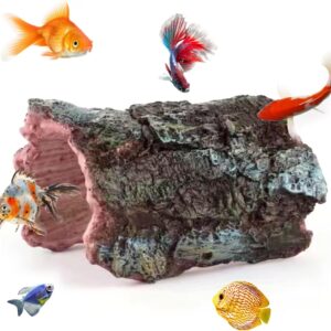 UESDU Fish Tank Decorations, Resin Fish Tank Ornament Small Hollow Tree Trunk Aquarium Decoration Fish Hideout Cave Fish Tank Accessories Decor