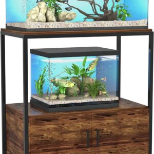 VANVERB Fish Tank Stand for 20-29 Gallon Aquarium, Heavy Duty Metal Wood Aquarium Stand with Cabinet Accessories Storage & Adjustable Table Feet, 30.7" Lx15.74 W Tabletop