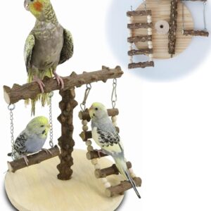 Vokowin Bird Playground Simple Stand Bridge Swing Climbing Wooden Training Ladder Toy For Bird Funfair Bird Perch Stand For Cage Play Stand Exercise Toys Cage Accessories Playgym (K383-1)