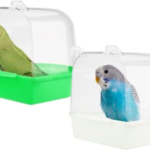 WideSmart 2pcs Bird Bath for Cage,Pet Bird Parrot Bath Box Bird Bathtub Hanging Birdbath Bird Cage Supplies with Hooks Bird Bath Box Bird Cage Accessory for Small Birds Canary Budgies and Parrot