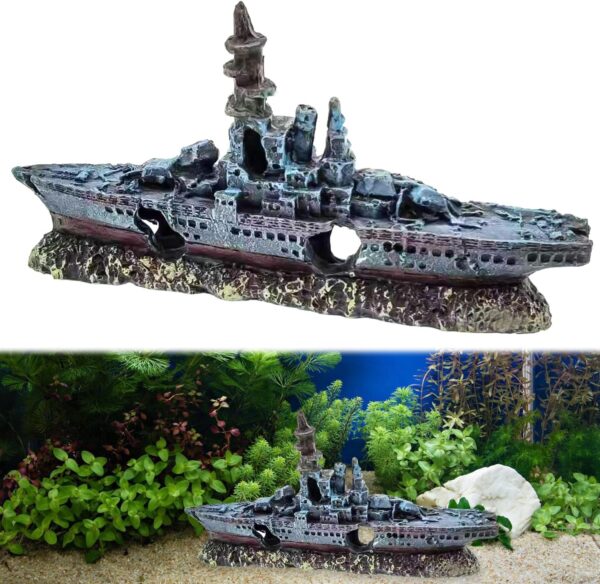 YOYIAG Fish Tank Aquarium Shipwreck Decoration Resin Aquarium Sunken Ship Ornament Fish Tank Aquarium Shipwreck Decoration Fish Tank Accessory, Simulation Shipwreck Ornament for Aquarium, Fish Tank