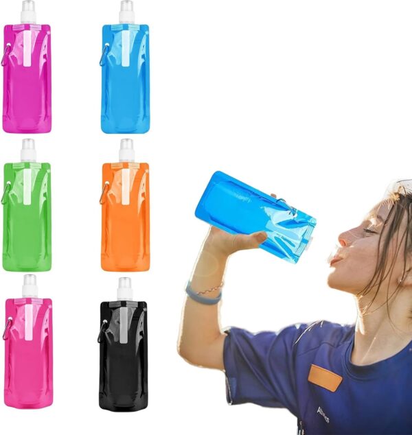 YSBCNK 6pcs Collapsible Water Bottle, Plastic Water Bag,Water Container, 500ml Folding Water Carrier,Outdoor Folding Water Bag for Sport, Hiking, Camping, BBQ, Picnic, Car, Gift,blue