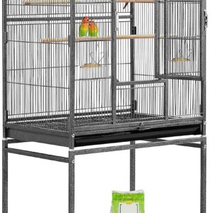 Yaheetech Large Budgie Cage Metal Bird Cage with Stand Rolling Parrot Cage for Cockatiels African Grey Conures Parakeets Lovebird Finch Canary Bird Flight Cage for Small Pet Animal