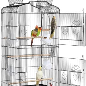 Yaheetech Metal Bird Cage Parrot Cage for Budgie/Lovebird/Cockatiel/Canary with Open Play Top 104cm Black